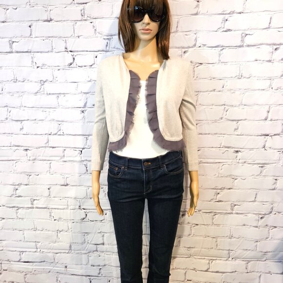 ANTHROPOLOGIE - GUINEVERE, Gray long sleeve open cardigan flattering hem details - Picture 3 of 11